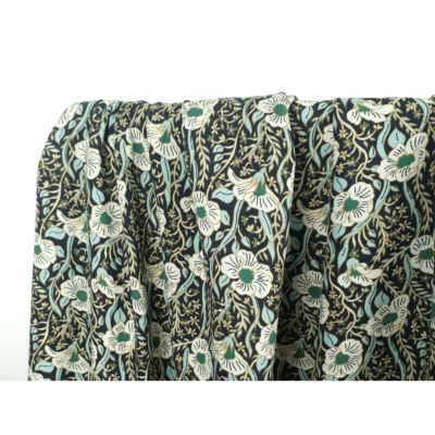 Tissu Sergé 100 % Viscose Fleurs Bleu