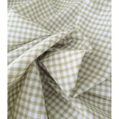 Tissu Chambray 100 % Coton Vichy Kaki Clair / Blanc