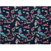 Tissu Voile de Viscose Marine Fleurs