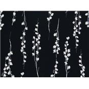 Tissu Crepe Noir Imprimé Fleurs Ecru