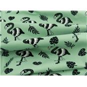 Tissu Jersey Coton / Elasthanne Flamant Rose Vert d'Eau