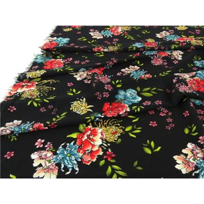 Tissu Crepe LONDRES Fleurs Noir