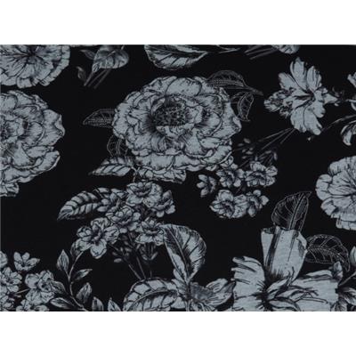 Tissu Interlock Noir Imprimé Fleurs