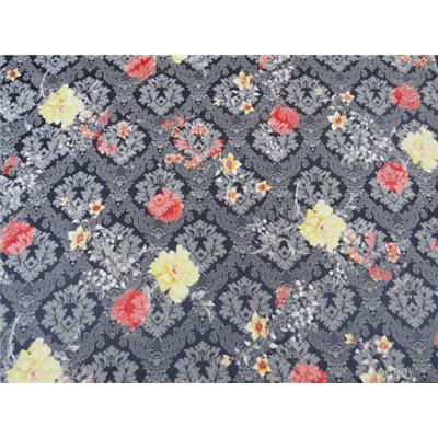 Tissu Jacquard Bleu Foncé Imprimé Fleurs