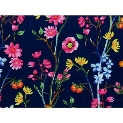 Tissu Satin Marine Imprimé Fleurs