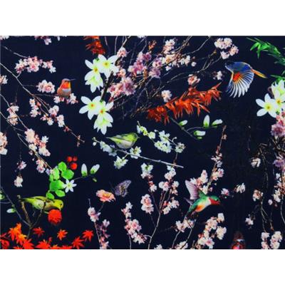 Tissu Soft Shell Oiseaux Japonisant Marine