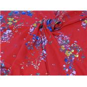 Tissu Voile de Viscose Bouquet de Fleurs Rouge