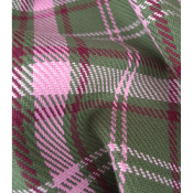Tissu Sergé 100 % Coton Bio TARTAN Vert / Rose