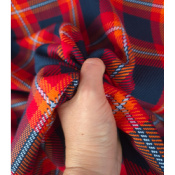 Tissu Sergé 100 % Coton Bio TARTAN Marine / Orange