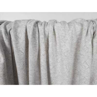 Tissu Maille Cote 2x2 Ajourée Coeur Gris Clair Chiné