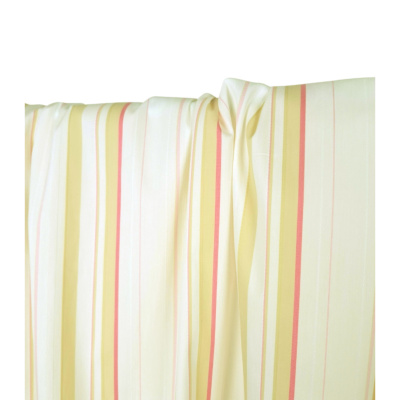 Tissu Popeline Stretch Rayé & Brodé Ecru / Beige
