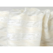 Tissu Toile Jacquard Rayures Beige Lurex Argent
