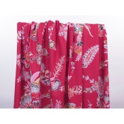 Tissu Voile de Coton Fleurs Retro Rouge