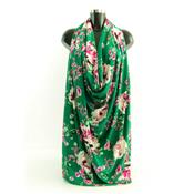 Tissu Jersey Viscose / Elasthanne Fleuri Vert