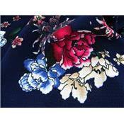 Tissu Crepe LONDRES Fleurs Marine