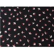 Tissu Crepe LONDRES Noir Imprimé Hirondelle Bicolore