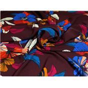 Tissu Crepe Bordeaux Fleurs