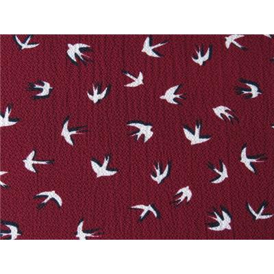 Tissu Crepe LONDRES Bordeaux Imprimé Hirondelle Bicolore