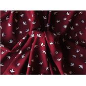 Tissu Crepe LONDRES Bordeaux Imprimé Hirondelle Bicolore