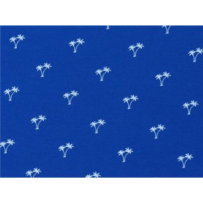 Tissu Jersey Coton / Elasthanne Bleu Electrique Palmier