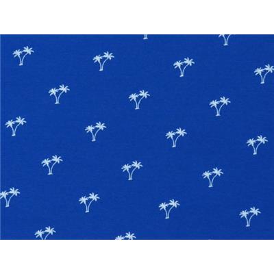 Tissu Jersey Coton / Elasthanne Bleu Electrique Palmier