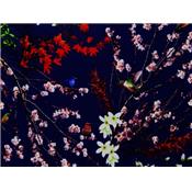 Tissu Jersey VENISE Bleu Nuit Oiseaux Japonisant