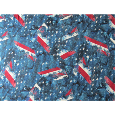 Tissu Jersey Viscose / Elasthanne Imprimé Faux Jeans, Etoile et Drapeau