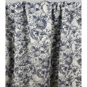 Tissu Coton Natté Jacquard Fleurs Ecru / Marine