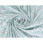 Tissu Maille Cote 1x1 Fleurettes Bleu Ciel