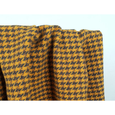 Tissu Lainage Pied de Poule Moutarde / Anthracite