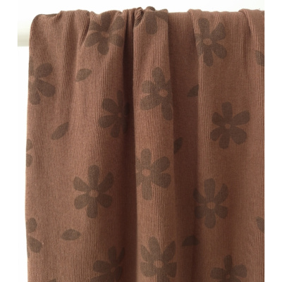 Tissu Maille Côte 1X1 Fleurs Choco