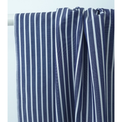 Tissu Oxford 100 % Coton Rayé Bleu Jeans & Blanc