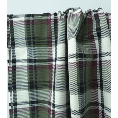 Tissu Sergé 100 % Coton Bio TARTAN Kaki / Ecru