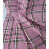 Tissu Sergé 100 % Coton Bio TARTAN Rose / Kaki