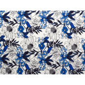 Tissu Toile Lin / Viscose Fleurs Bleu