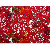 Tissu Jersey VENISE Rouge Oiseaux Japonisant