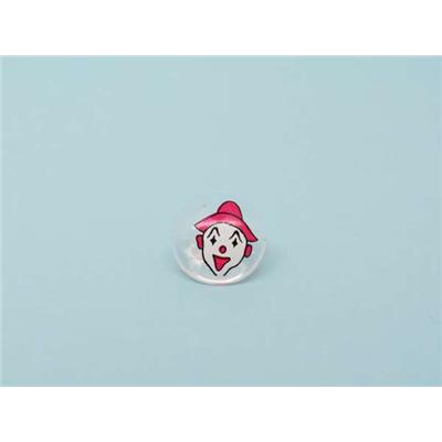 Bouton Rond Transparent Imprimé Tête de Clown 13 mm