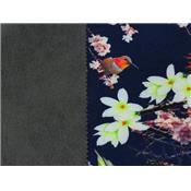 Tissu Soft Shell Oiseaux Japonisant Marine