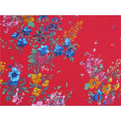 Tissu Voile de Viscose Bouquet de Fleurs Rouge