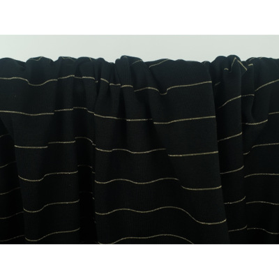 Tissu Maille Jersey Rayure Lurex Doré Noir