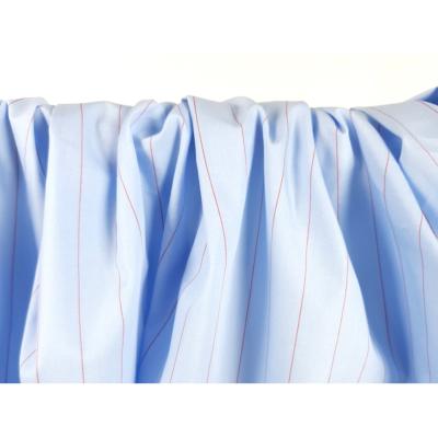 Tissu Popeline 100 % Coton Rayé Bleu Ciel / Rouge