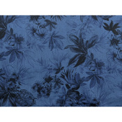 Coupon Popeline Effet Chambray Fleurs Indigo 90 cm x 145 cm