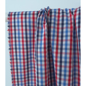 Tissu Popeline Mélange Coton Carreaux Multicolores Bleu & Rouge