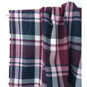 Tissu Sergé 100 % Coton Bio TARTAN Bordeaux / Marine