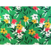 Coupon Sergé Viscose Léger Fleurs Vert 90 cm x 145 cm
