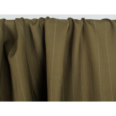 Tissu Tailleur Laine / Viscose LIV Kaki Rayures TENNIS Ecru