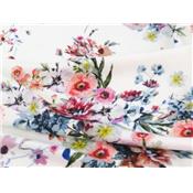 Tissu Jersey Viscose / Elasthanne Bouquet de Fleur Blanc