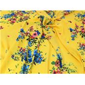 Tissu Voile de Viscose Bouquet de Fleurs Jaune