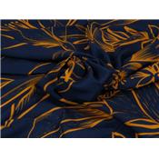 Tissu Voile de Viscose Fleur Marine / Mandarine