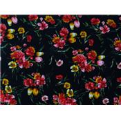 Tissu Crepe Noir Fleurs Aquarelles